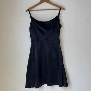 3/$15 Black Satin Slip Dress adjustable Strap empire waist size side zip M y2k